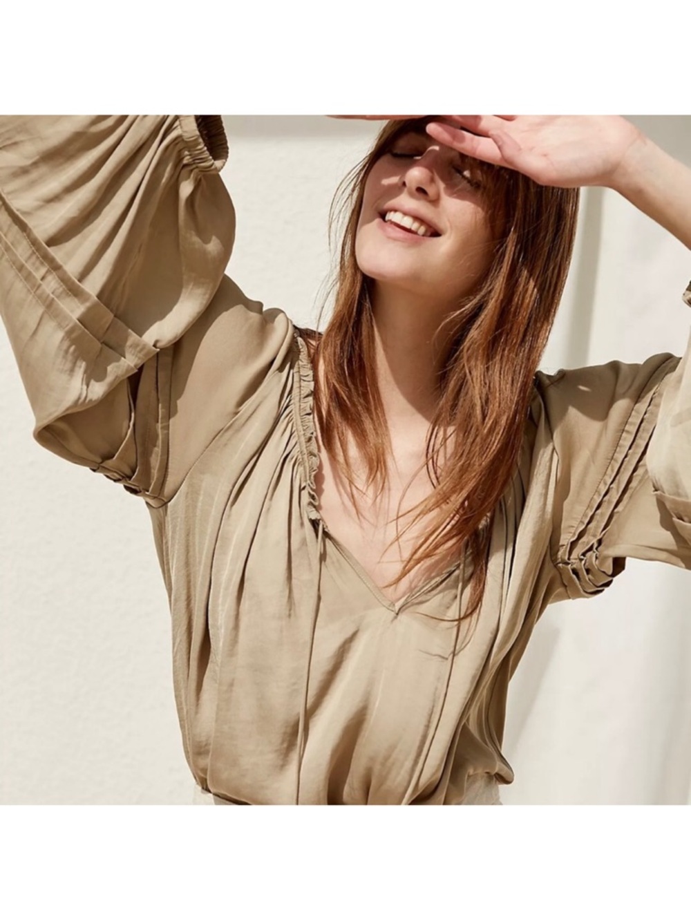 Free People All Tucks Long Sleeve Bodysuit Salt Marsh Size Large
